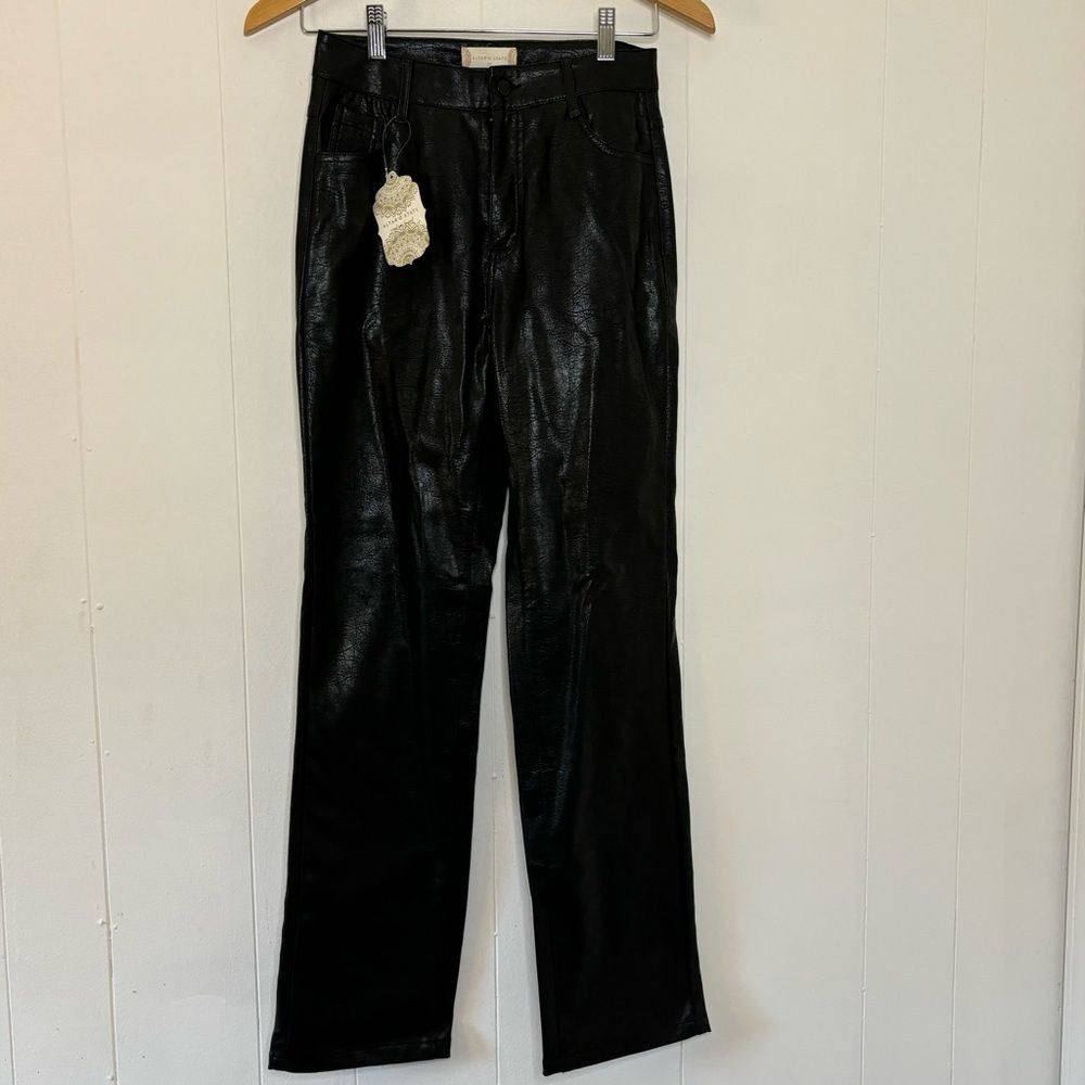 Altar'd State 24 NWT Black Faux Leather Pants Textured Straight Leg High Rise